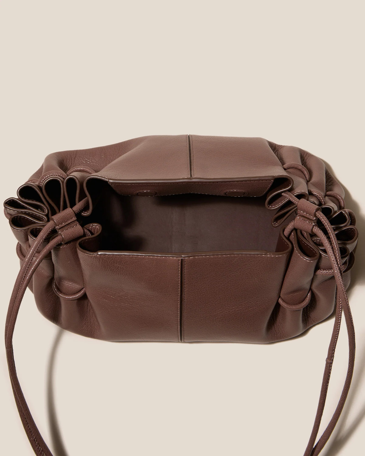 Warm Taupe Ruched Leather Shoulder Bag