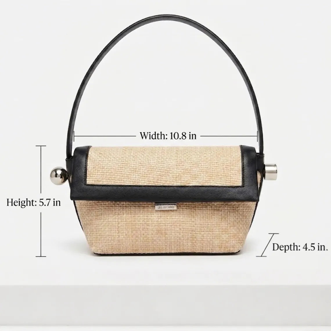 Straw Blend Black Leather Trim Flap Underarm Bag