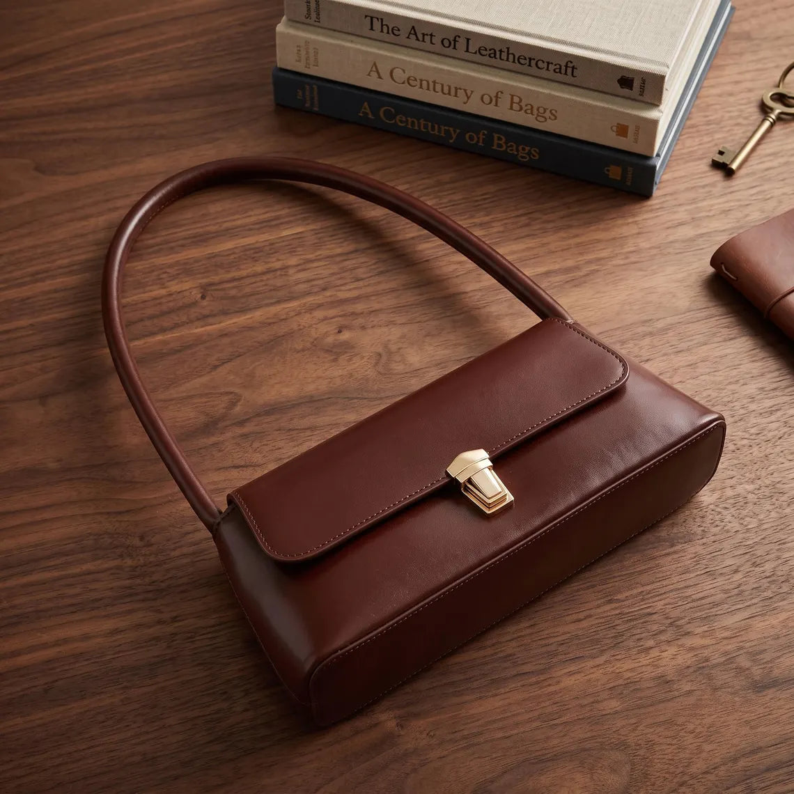 Vintage Cow Leather Flap Underarm Shoulder Bag