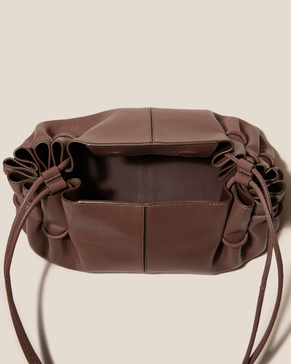 Warm Taupe Ruched Leather Shoulder Bag