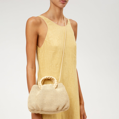 Natural Woven Braided Handle Ruched Mini Handbag