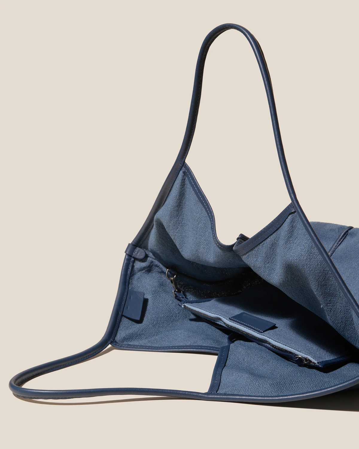 Blue V-Shaped Suede Large Tote Bag
