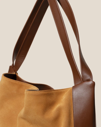 Two-Tone Suede Leather Large Hobo Shopper Bag