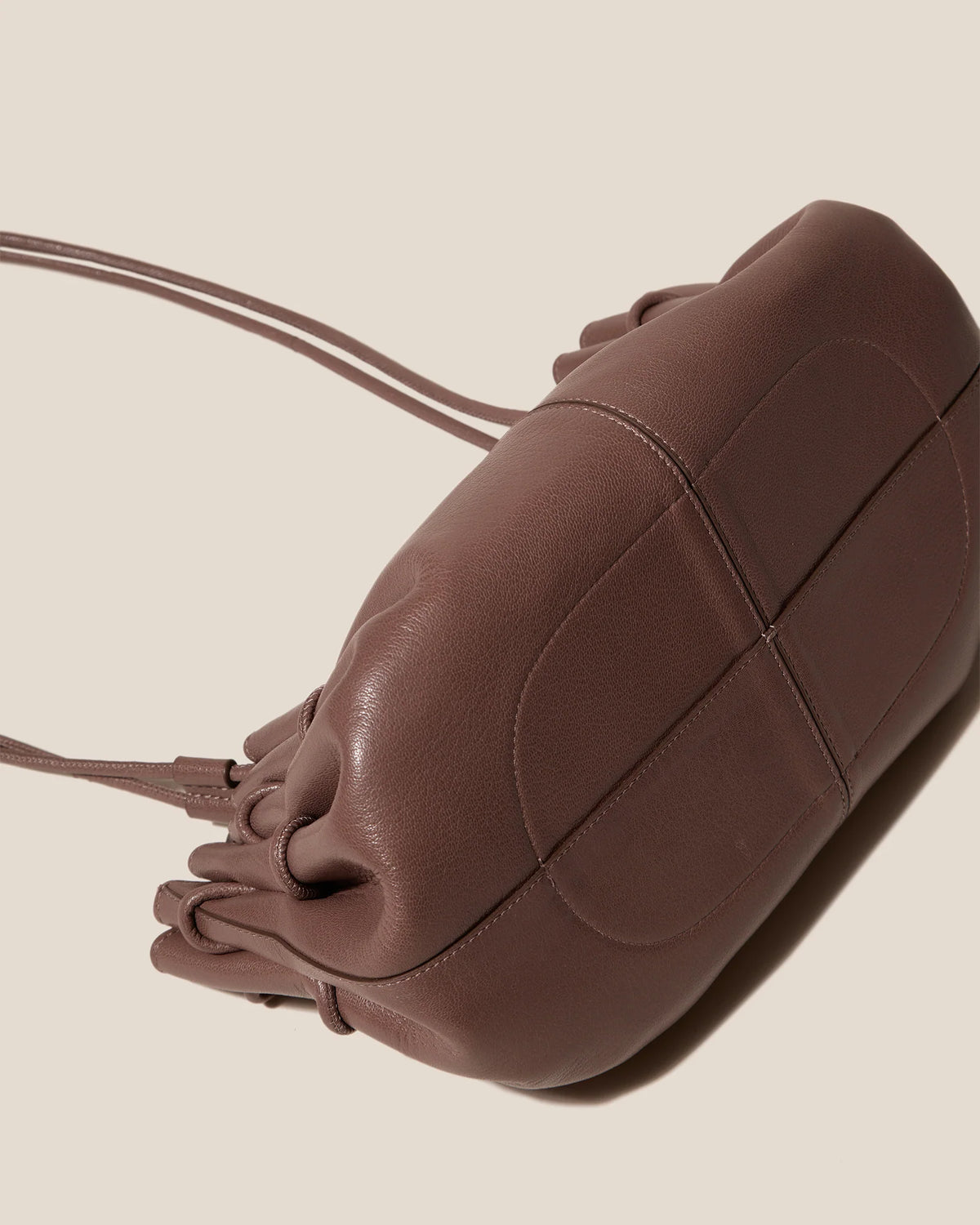 Warm Taupe Ruched Leather Shoulder Bag