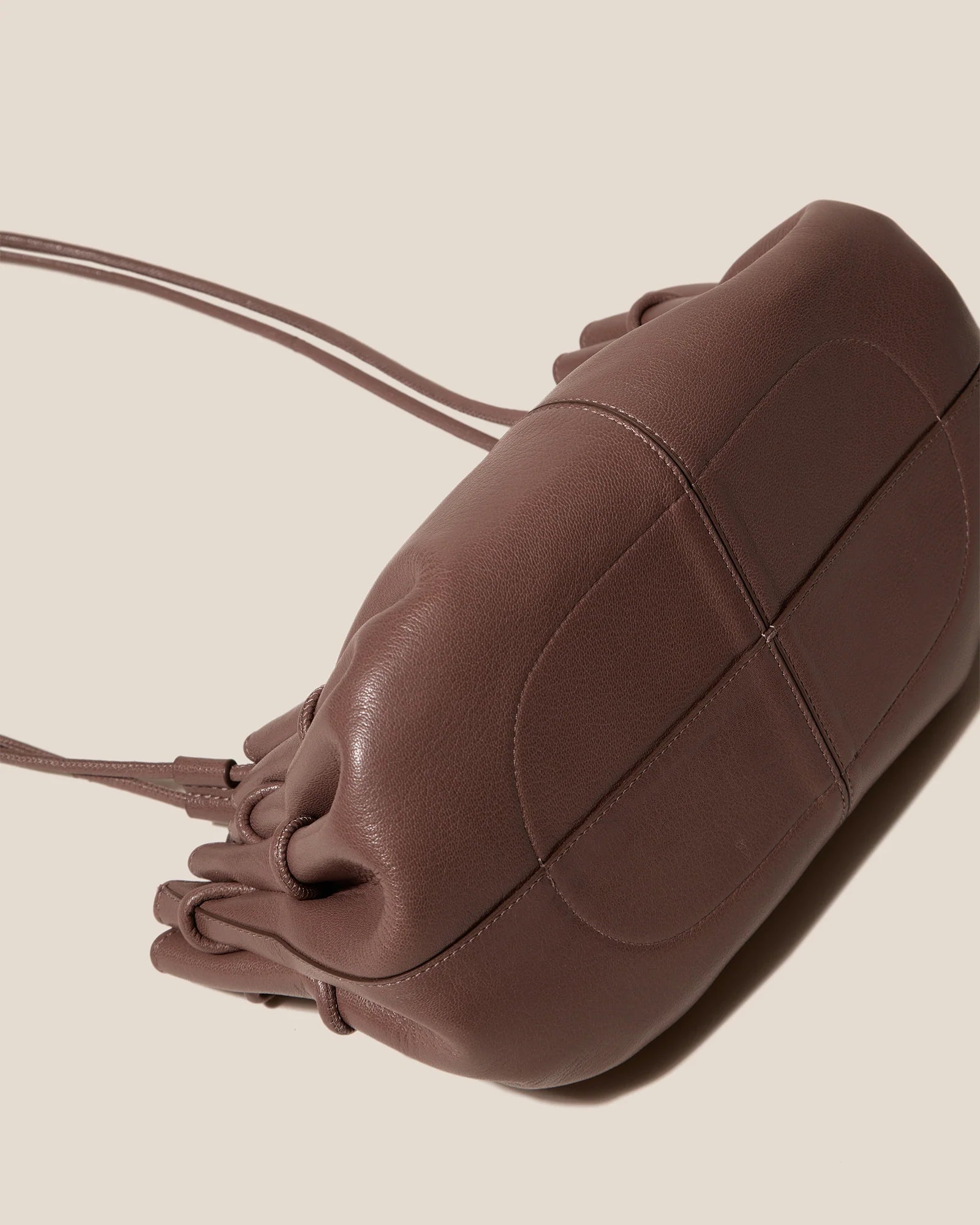 Warm Taupe Ruched Leather Shoulder Bag