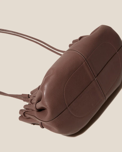 Warm Taupe Ruched Leather Shoulder Bag