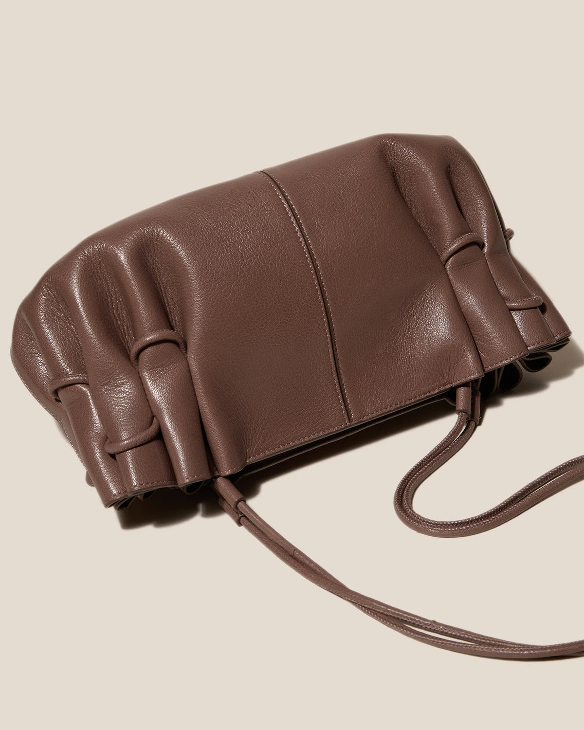 Warm Taupe Ruched Leather Shoulder Bag