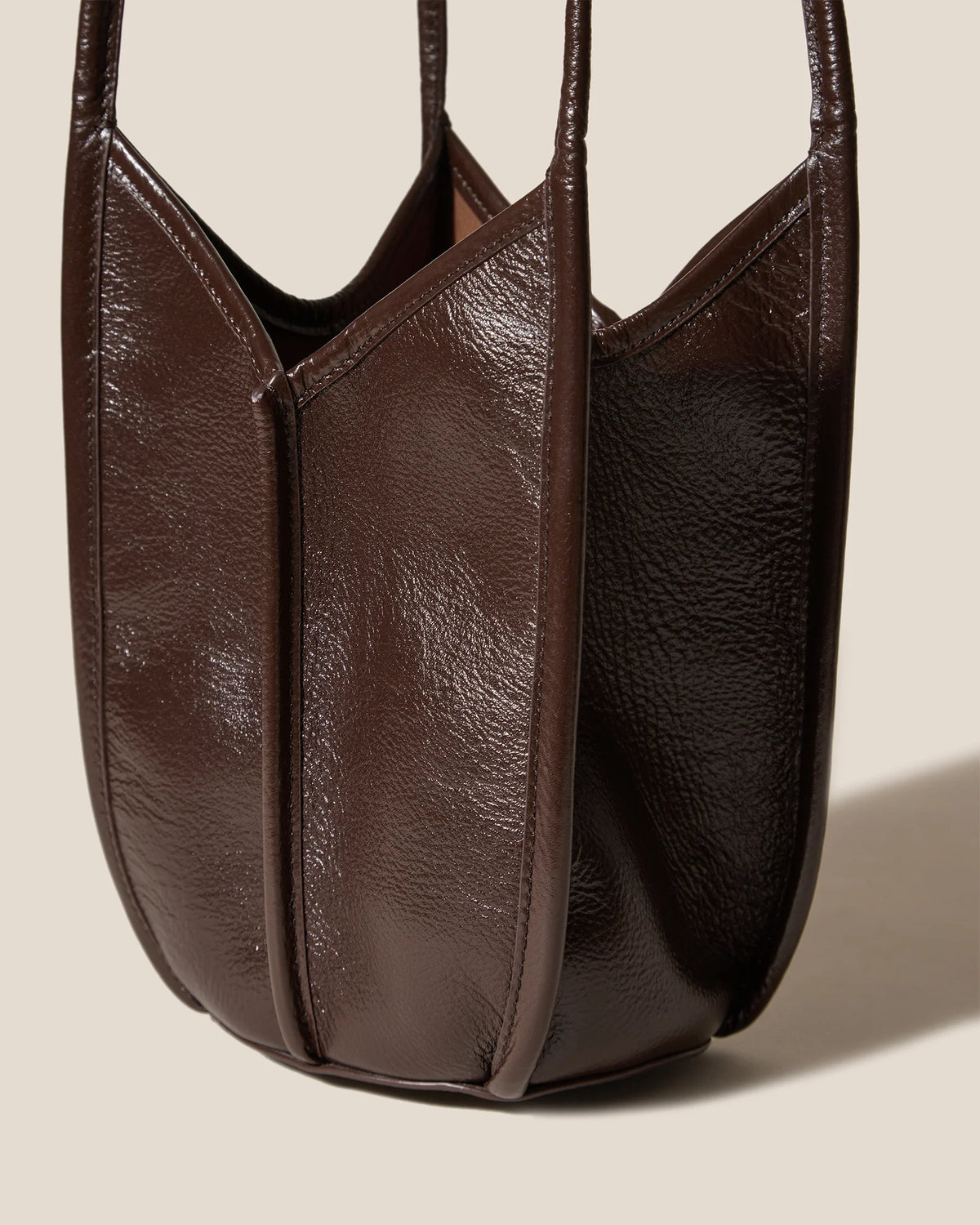 Dark Brown V-Cut Leather Shoulder Bag