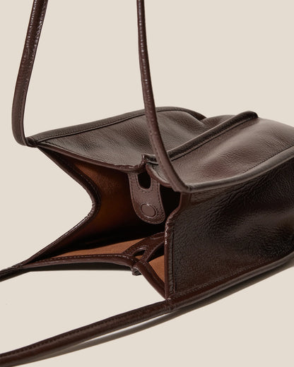 Dark Brown V-Cut Leather Shoulder Bag