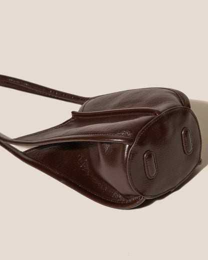 Dark Brown V-Cut Leather Shoulder Bag