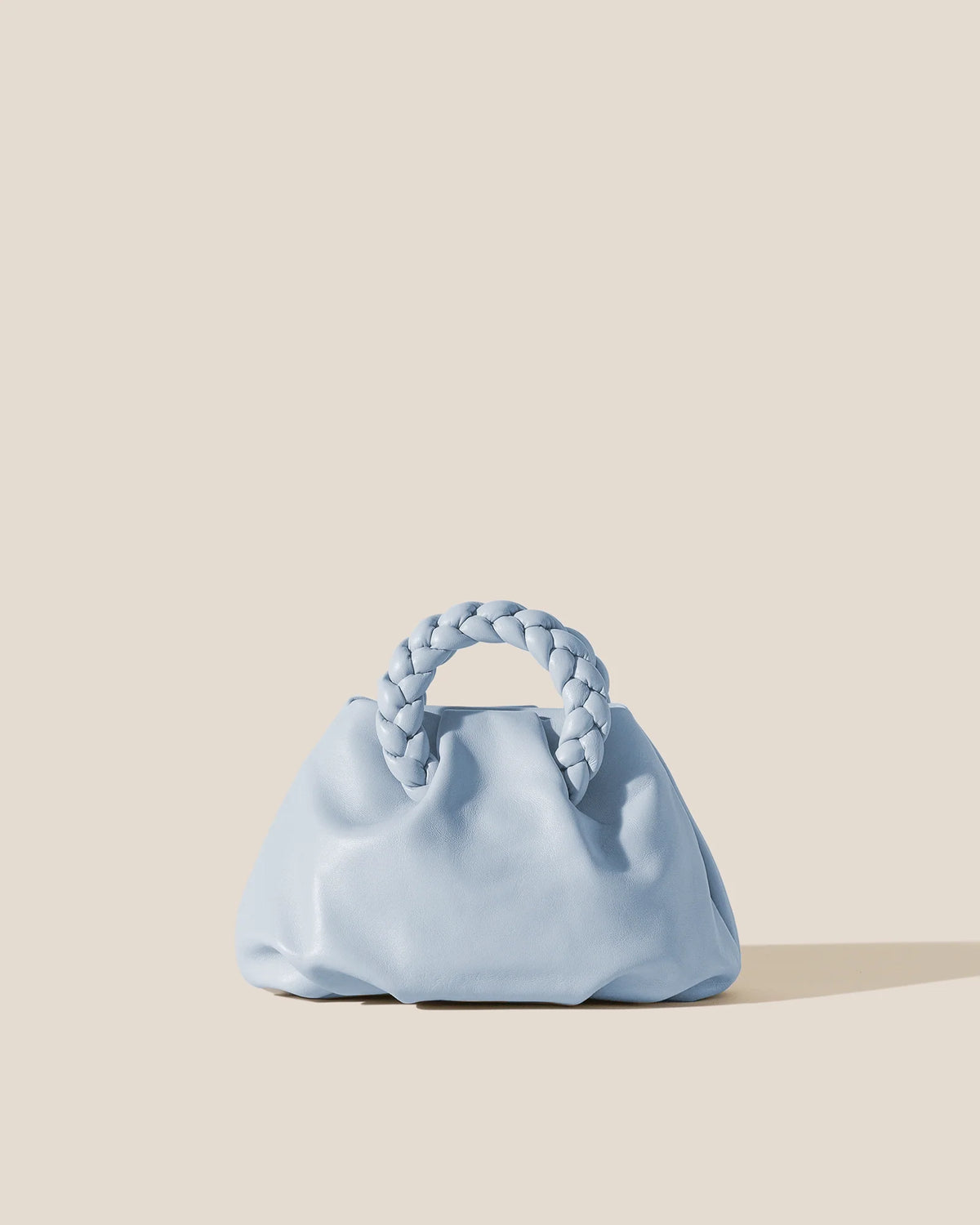Baby Blue Pleated Braided Handle Mini Bucket Bag