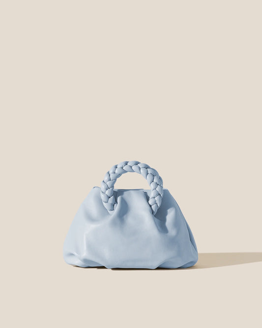 Baby Blue Pleated Braided Handle Mini Bucket Bag