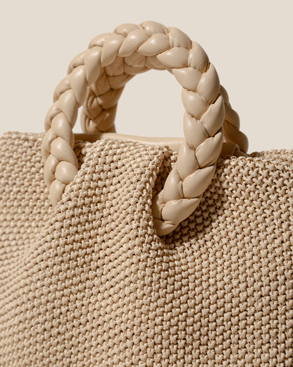 Natural Woven Braided Handle Ruched Mini Handbag