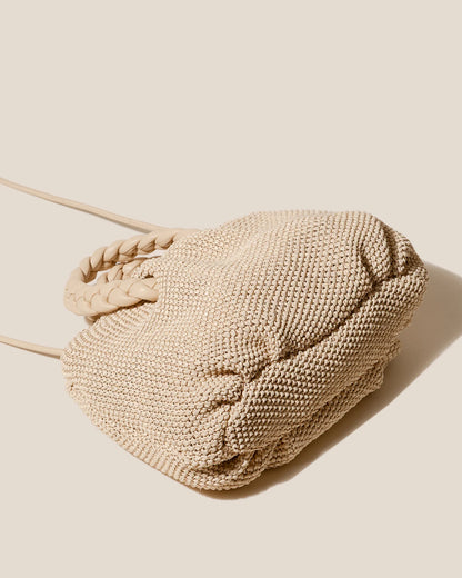 Natural Woven Braided Handle Ruched Mini Handbag