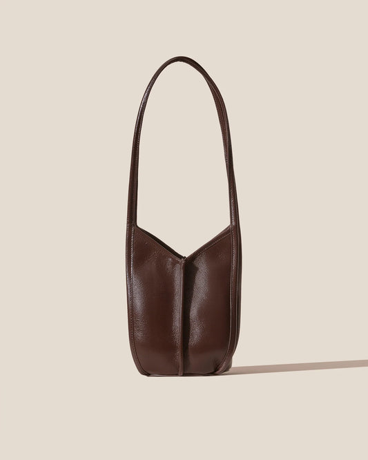 Dark Brown V-Cut Leather Shoulder Bag