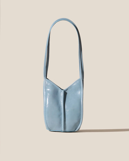 Light Blue V-Cut Vertical Leather Shoulder Bag