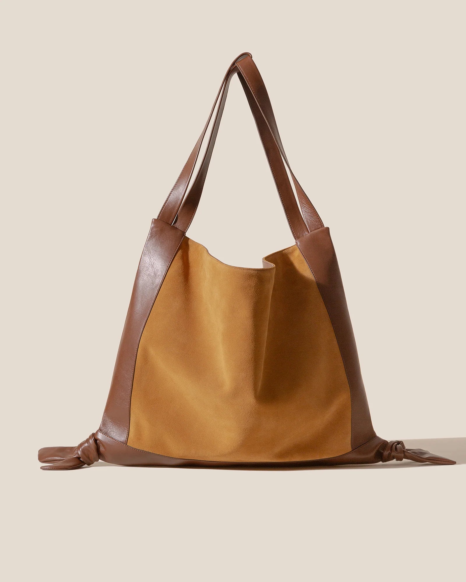 Two-Tone Suede Leather Large Hobo Shopper Bag