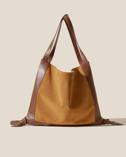 Two-Tone Suede Leather Large Hobo Shopper Bag