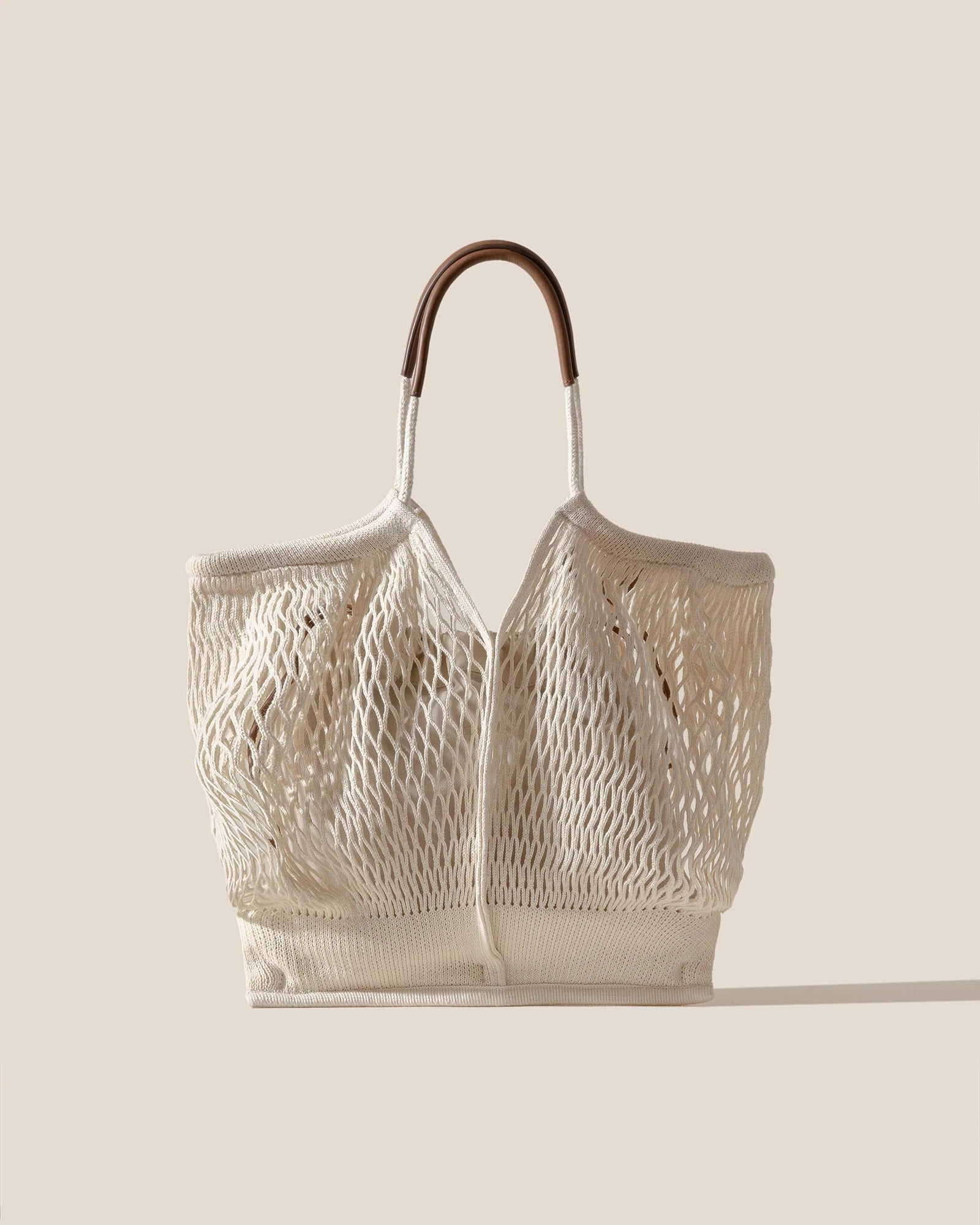 Natural White Open Mesh Knit Shoulder Tote Bag