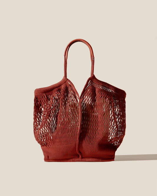 Terracotta Open Knit Mesh Shoulder Tote Bag