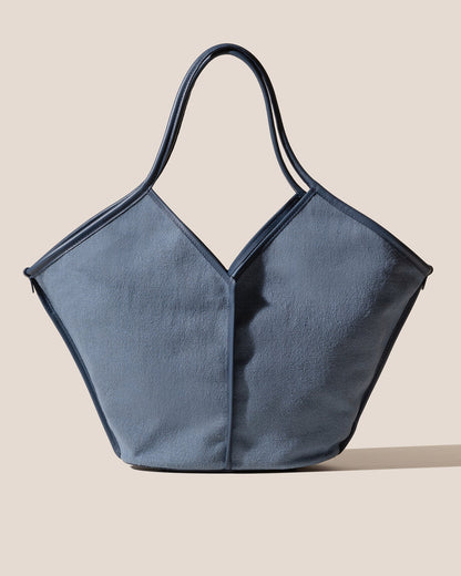 Blue V-Shaped Suede Large Tote Bag