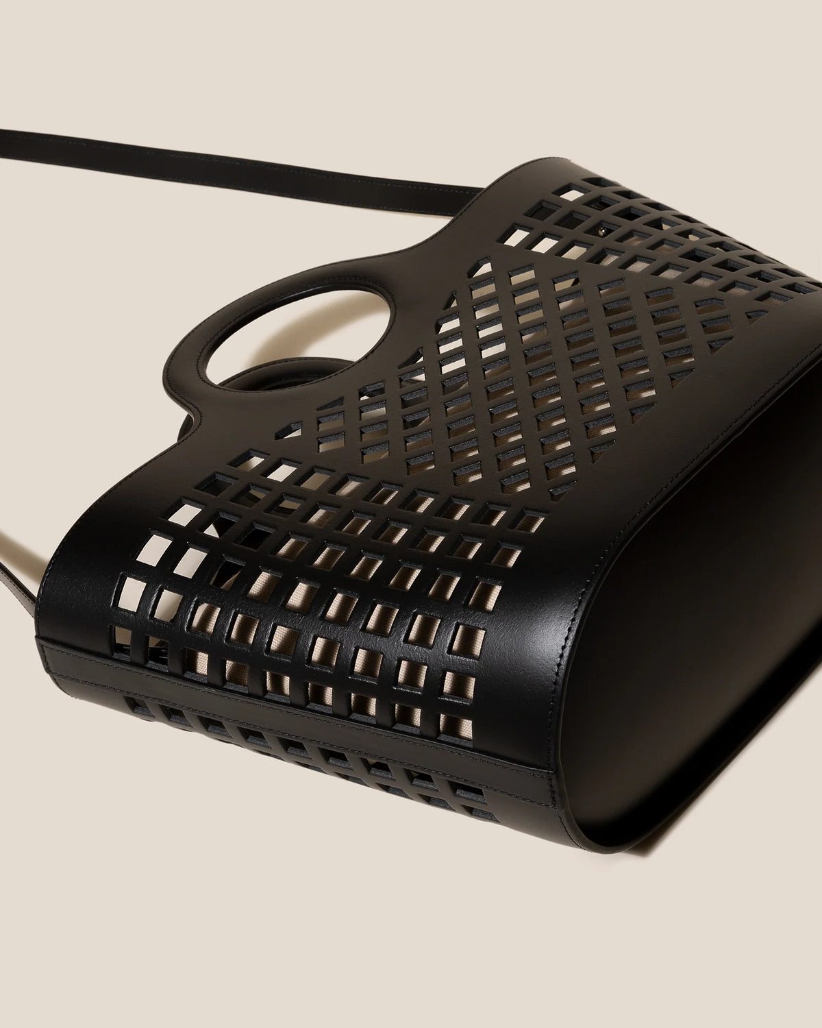 Black Hollow Grid Leather Tote Bag