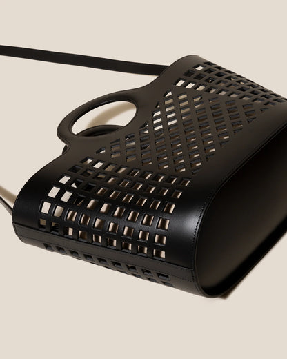 Black Hollow Grid Leather Tote Bag