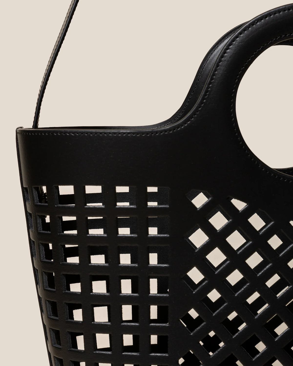 Black Hollow Grid Leather Tote Bag