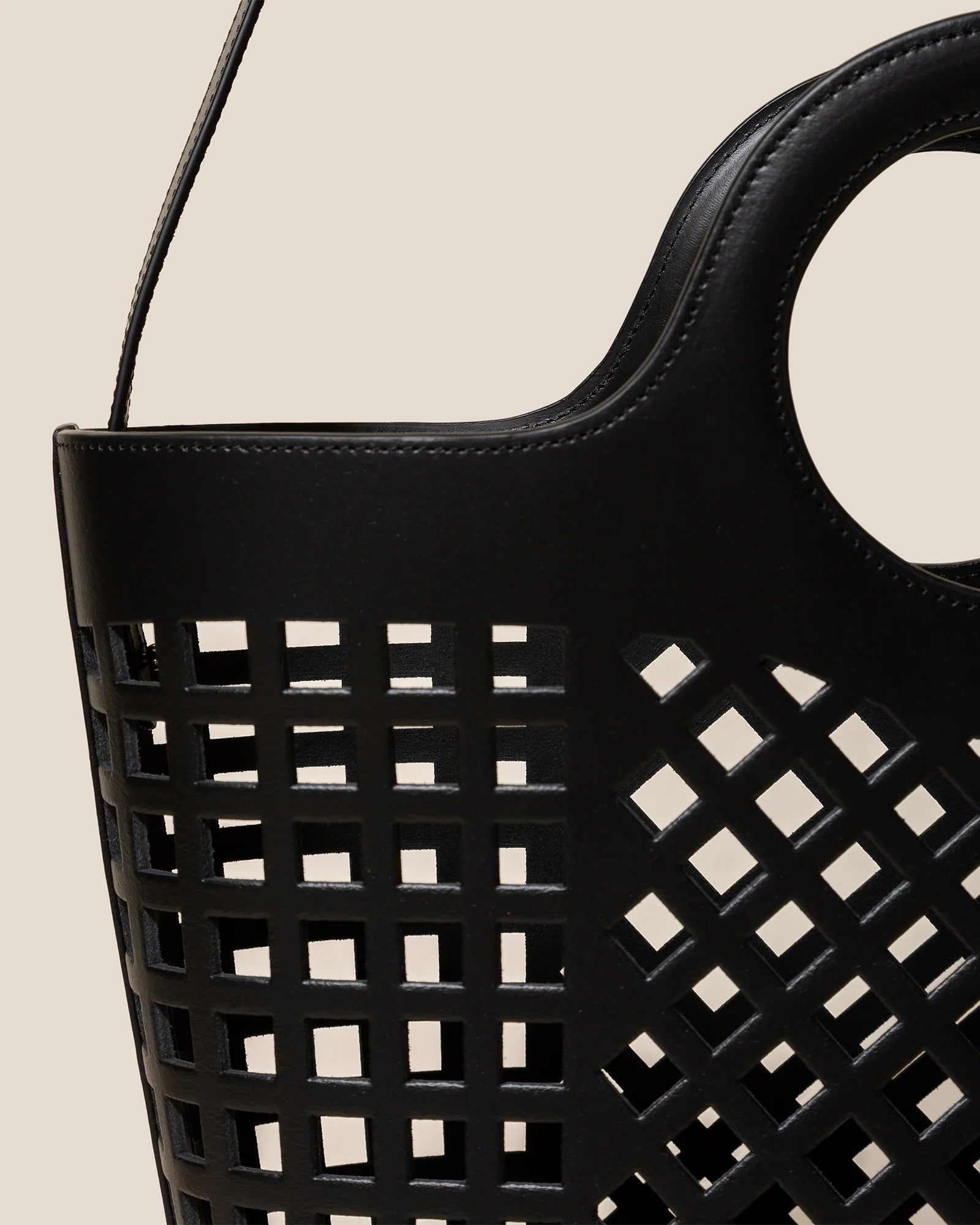 Black Hollow Grid Leather Tote Bag