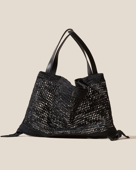 Black Hand Crochet Open Weave Large Tote Bag
