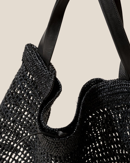 Black Hand Crochet Open Weave Large Tote Bag