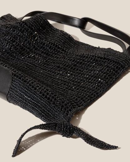 Black Hand Crochet Open Weave Large Tote Bag