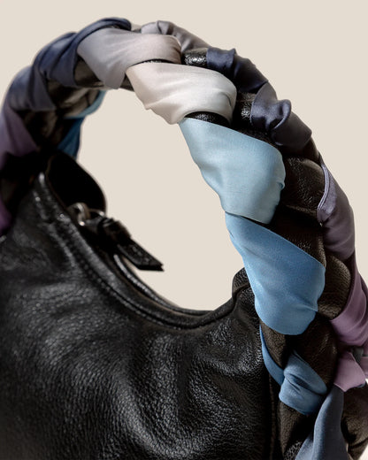 Black Silk Braided Handle Leather Hobo Bag