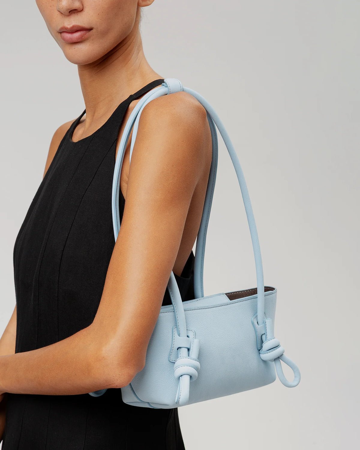 Baby Blue Knotted Detail Leather Underarm Shoulder Bag