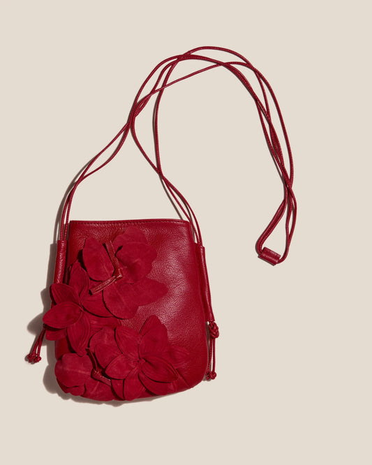 Red 3D Floral Leather Mini Crossbody Bag