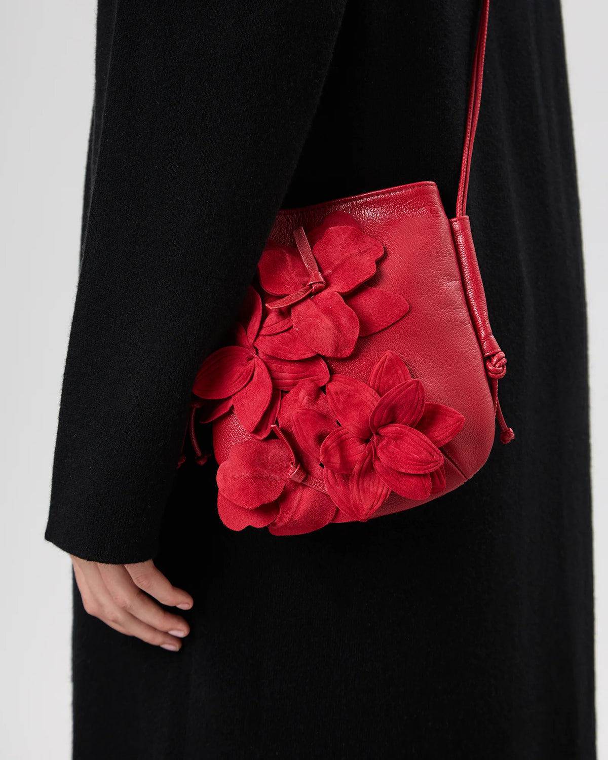 Red 3D Floral Leather Mini Crossbody Bag