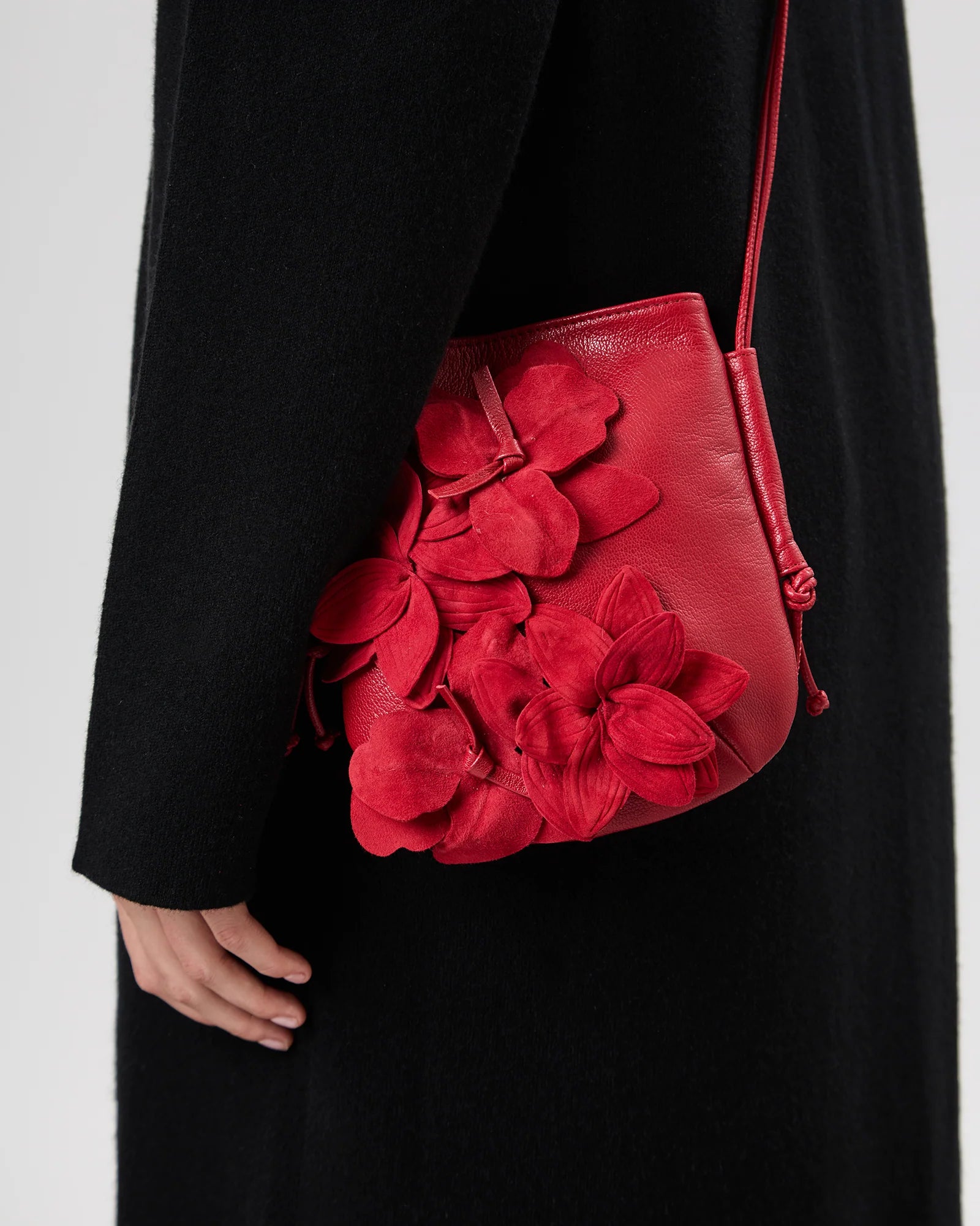 Red 3D Floral Leather Mini Crossbody Bag