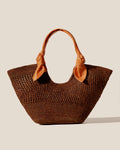 Tan Hand Woven Straw Knot Detail Tote Bag