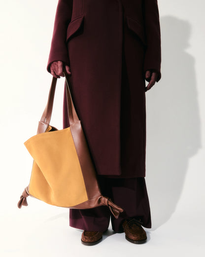 Two-Tone Suede Leather Large Hobo Shopper Bag