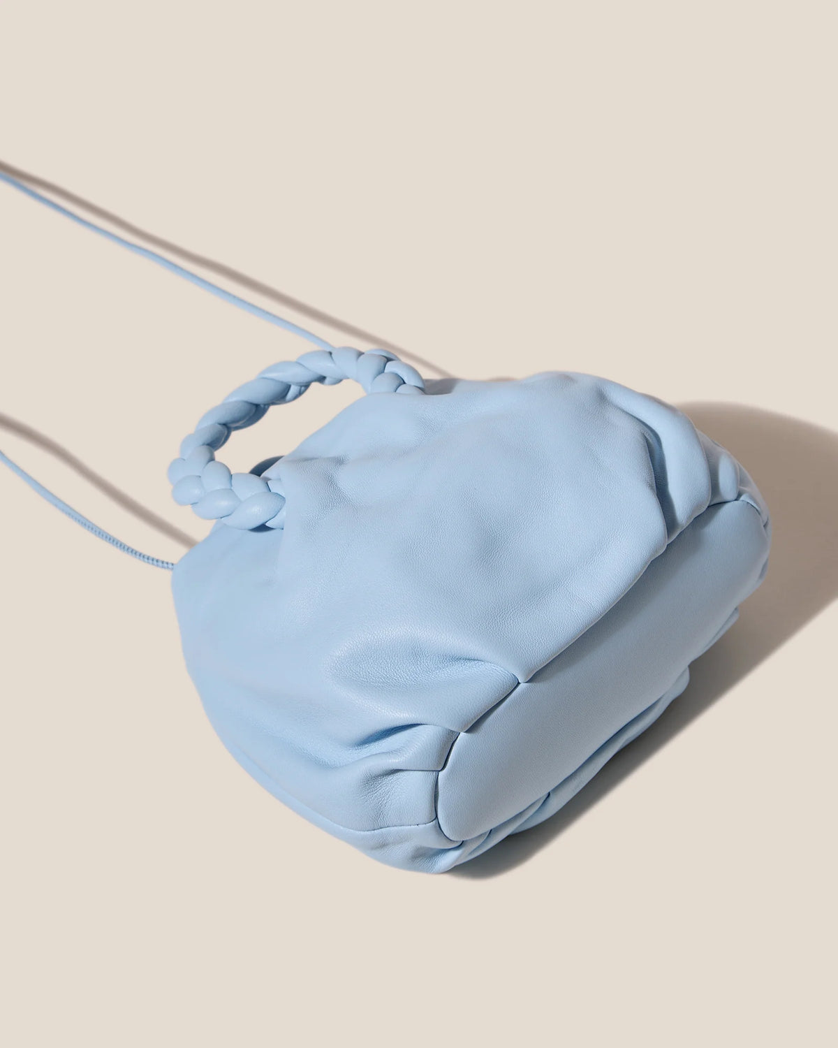 Baby Blue Pleated Braided Handle Mini Bucket Bag