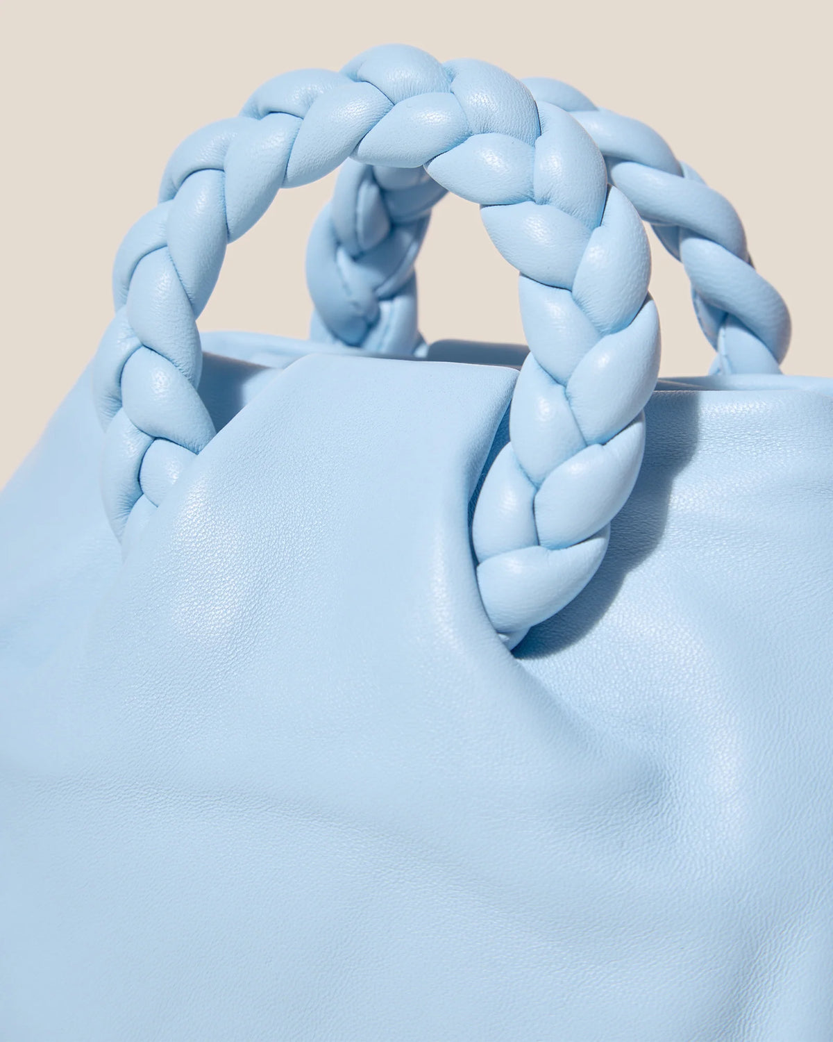 Baby Blue Pleated Braided Handle Mini Bucket Bag