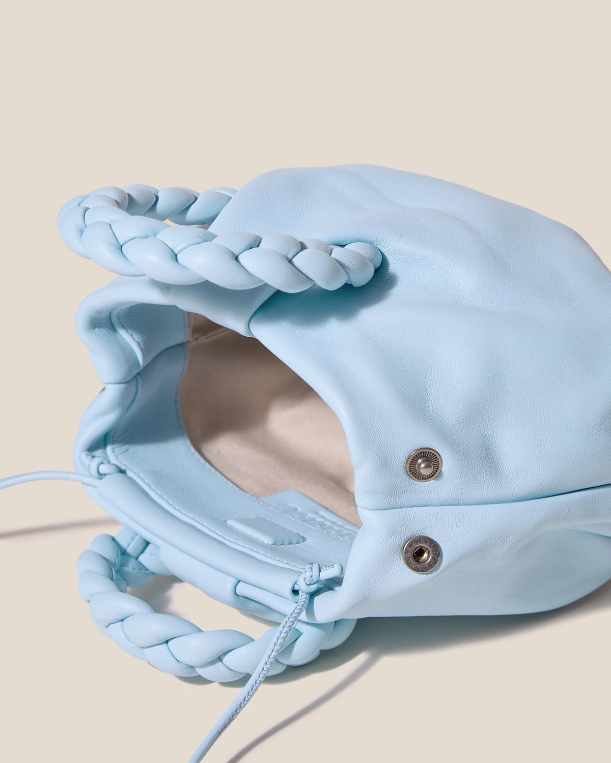 Baby Blue Pleated Braided Handle Mini Bucket Bag