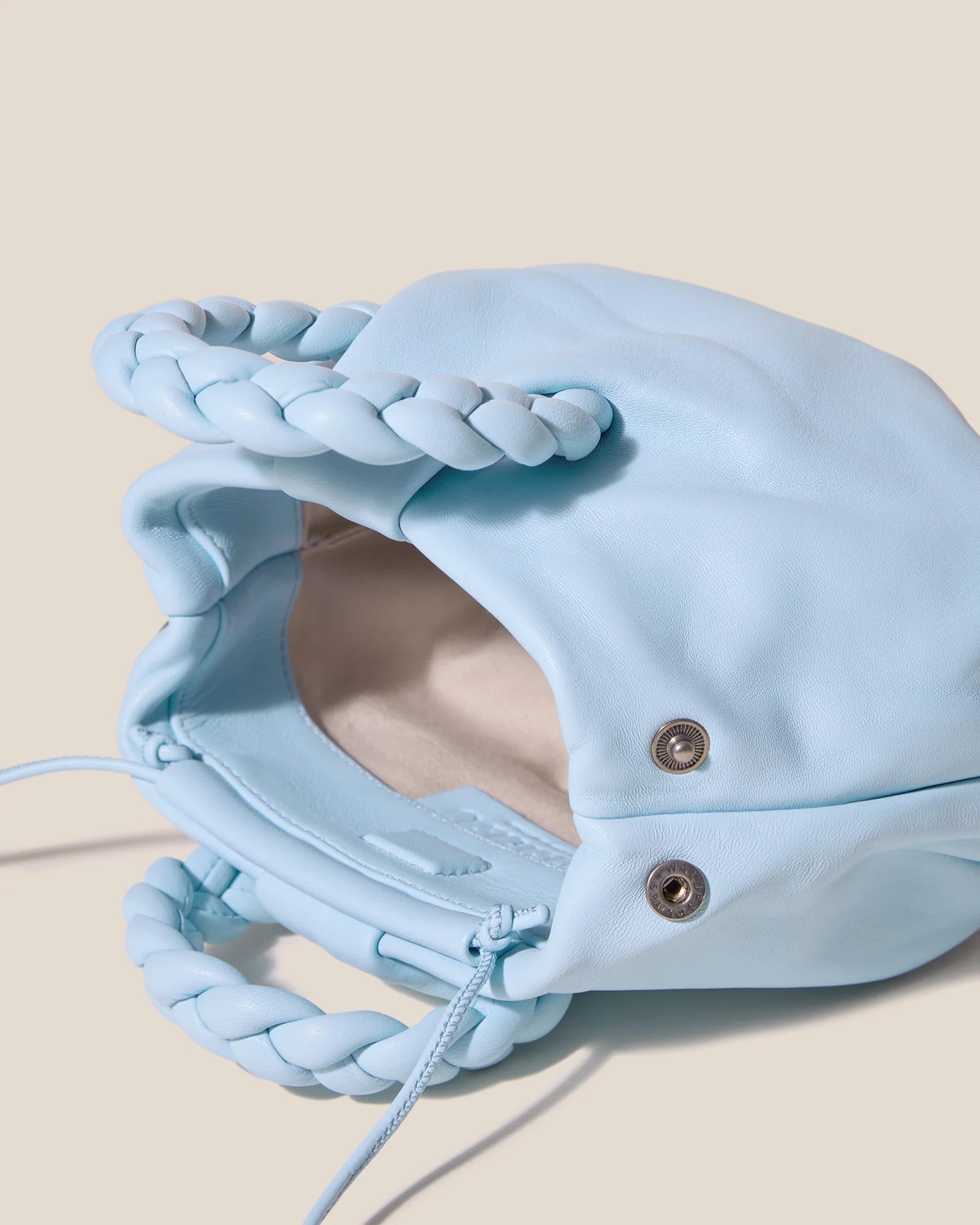 Baby Blue Pleated Braided Handle Mini Bucket Bag