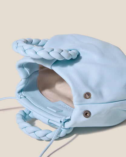 Baby Blue Pleated Braided Handle Mini Bucket Bag