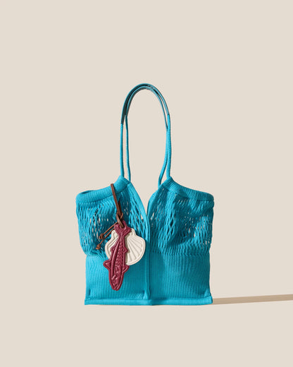 Turquoise Open Knit Summer Shoulder Tote Bag