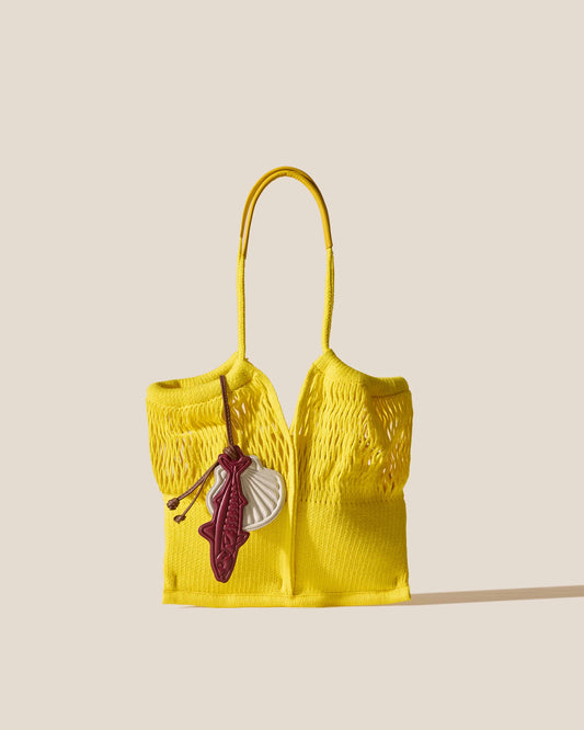 Yellow Open Knit Shoulder Tote Bag