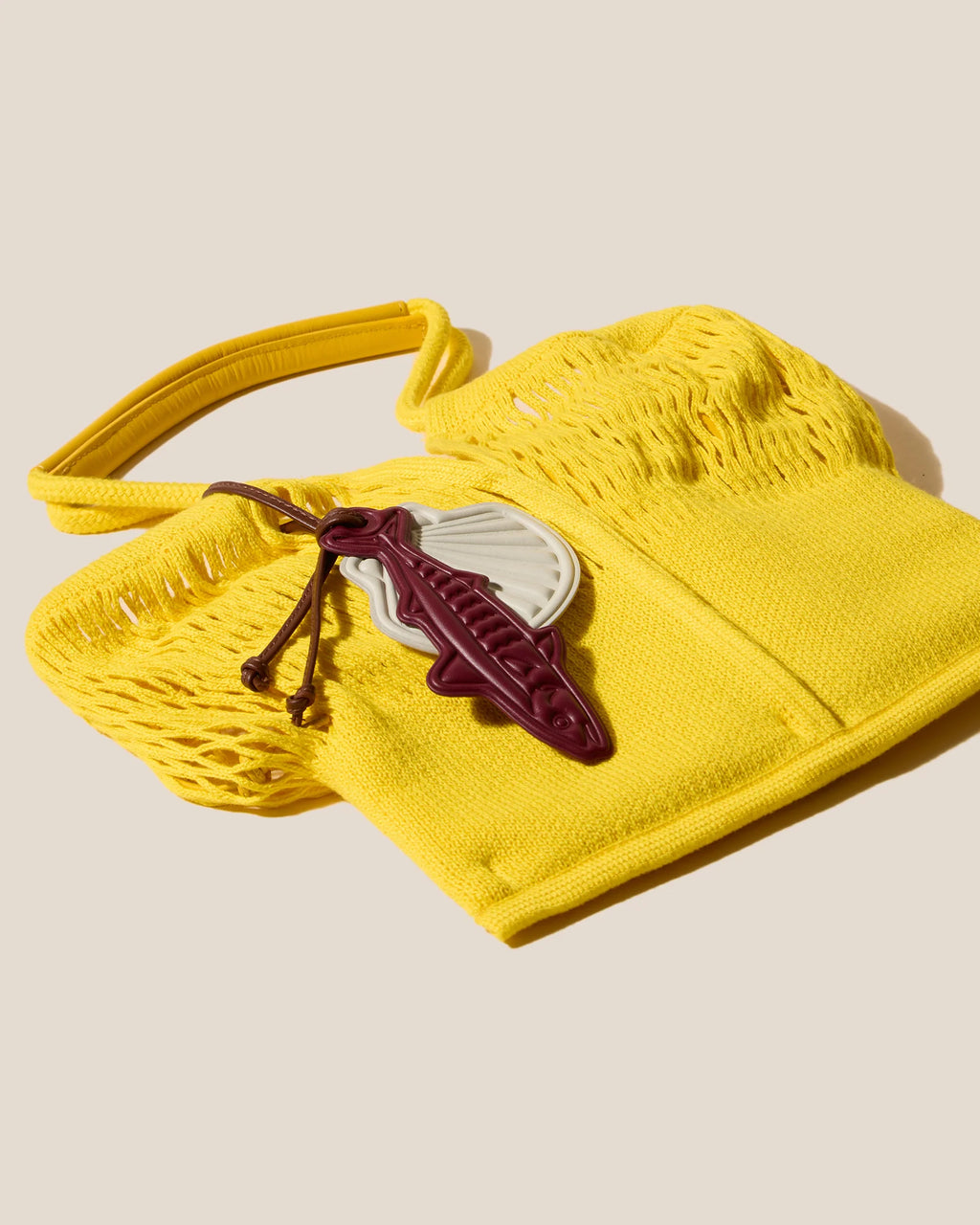 Yellow Open Knit Shoulder Tote Bag