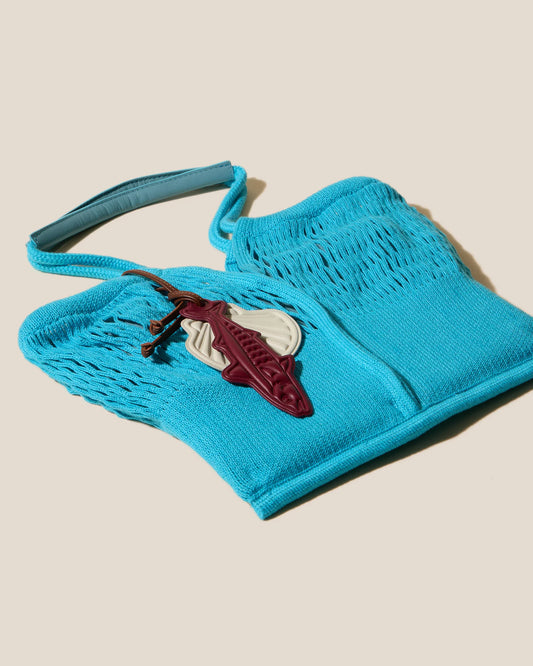 Turquoise Open Knit Summer Shoulder Tote Bag