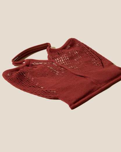 Terracotta Open Knit Mesh Shoulder Tote Bag