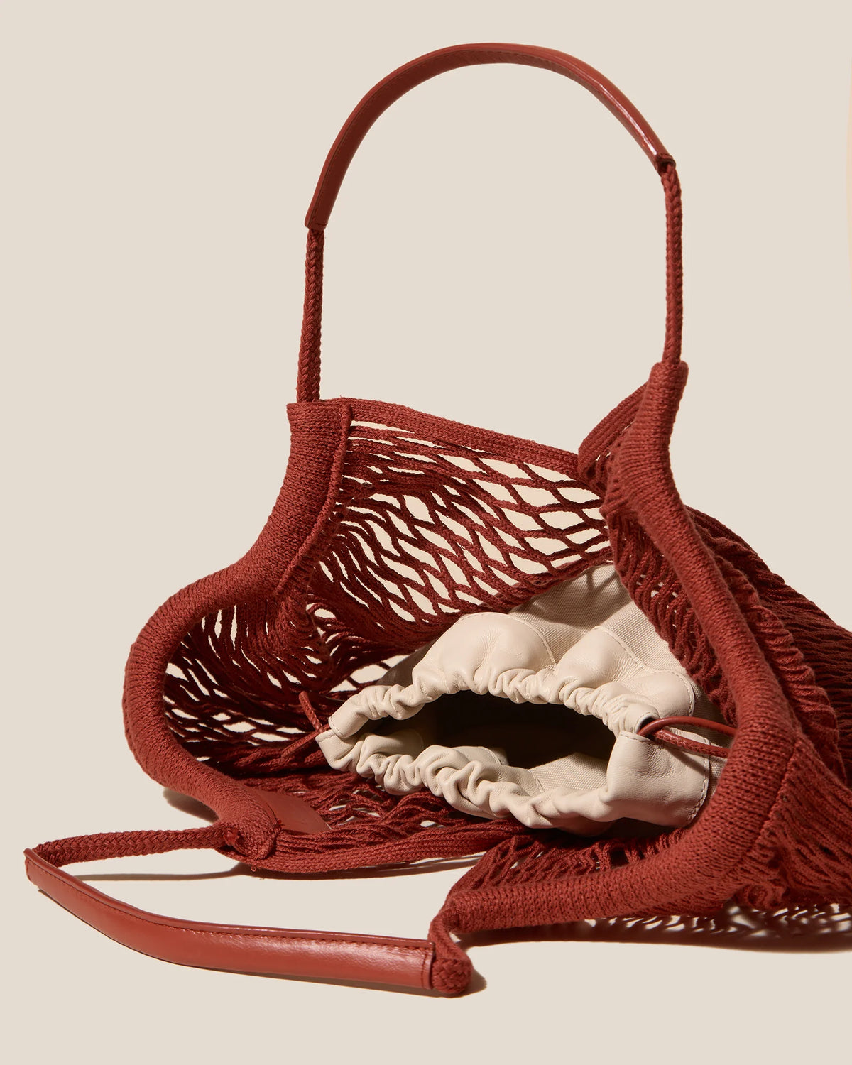 Terracotta Open Knit Mesh Shoulder Tote Bag